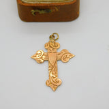Victorian 9ct Rose Gold Floral Pattern Cross Pendant Antique c1880