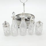 Victorian Large Sterling Silver Glass Complete Cruet Set 1859 Sheffield Antique