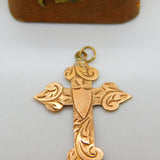 Victorian 9ct Rose Gold Floral Pattern Cross Pendant Antique c1880