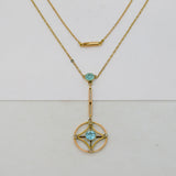 Edwardian 9ct Gold, Seed Pearl & Blue Stone Lavalier Drop Necklace Antique c1910