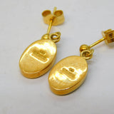 18ct Yellow Gold Mounted Doublet Blue Opal Drop Earrings Vintage 1981 London