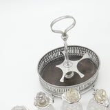 Victorian Large Sterling Silver Glass Complete Cruet Set 1859 Sheffield Antique