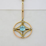 Edwardian 9ct Gold, Seed Pearl & Blue Stone Lavalier Drop Necklace Antique c1910