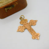Victorian 9ct Rose Gold Floral Pattern Cross Pendant Antique c1880