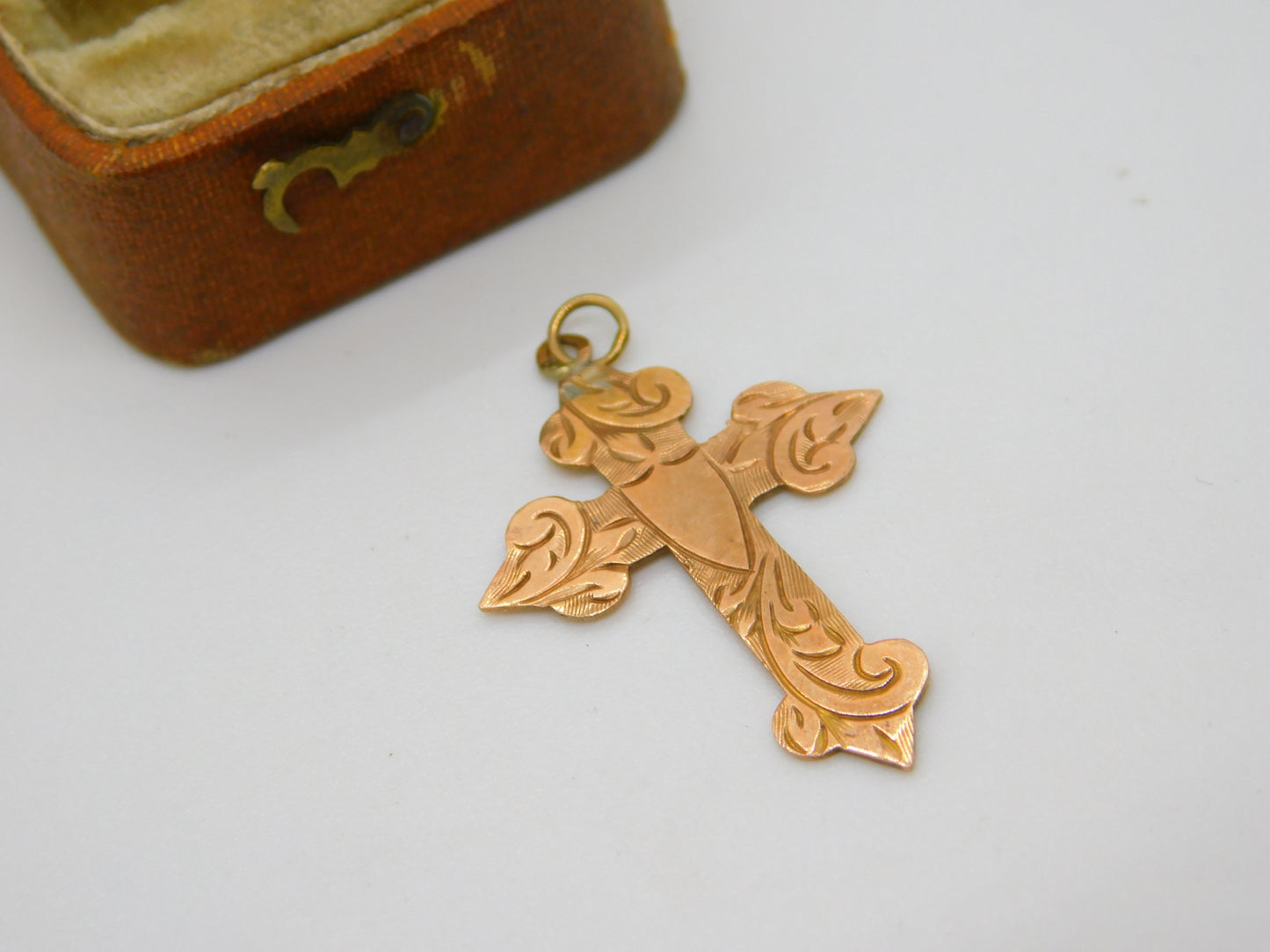 Victorian 9ct Rose Gold Floral Pattern Cross Pendant Antique c1880