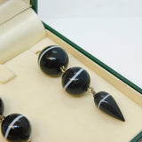 Victorian Boxed Sterling Silver & Banded Agate Torpedo Drop Earrings Antique