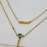 Edwardian 9ct Gold, Seed Pearl & Blue Stone Lavalier Drop Necklace Antique c1910