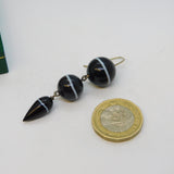 Victorian Boxed Sterling Silver & Banded Agate Torpedo Drop Earrings Antique