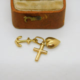 9ct Yellow Gold Faith, Hope, Charity Charm Pendant Vintage c1970