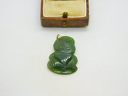 9ct Rose Gold Carved Nephrite Jade Tiki Maori Charm Pendant Antique c1920
