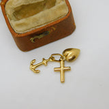 9ct Yellow Gold Faith, Hope, Charity Charm Pendant Vintage c1970
