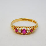 Victorian 18ct Gold, Ruby & Diamond Boat Ring Antique 1864 Birmingham