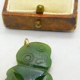 9ct Rose Gold Carved Nephrite Jade Tiki Maori Charm Pendant Antique c1920