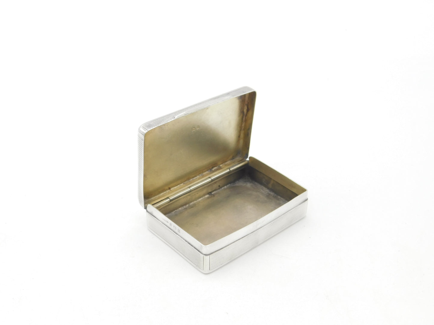 Sterling Silver Engine Turned Snuff Box 1930 Birmingham George Unite & Sons