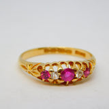 Victorian 18ct Gold, Ruby & Diamond Boat Ring Antique 1864 Birmingham