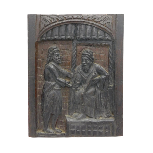 17th Century Carved Oak Decorative Panel Apostle Receiving Scroll Antique c1680