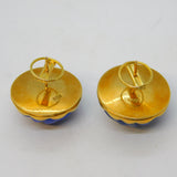 Large 18ct Yellow Gold & Carved Lapis Lazuli Swirl Stud Earrings Vintage