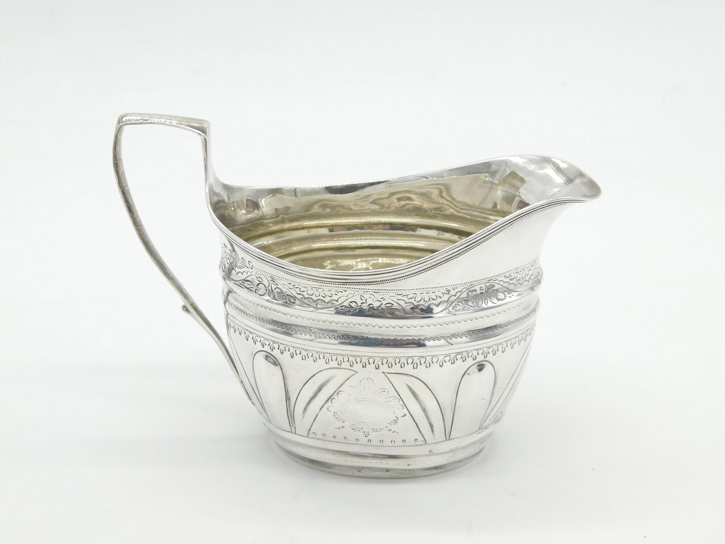 George III Sterling Silver Crested Floral Pattern Cream Jug Antique 1802 London