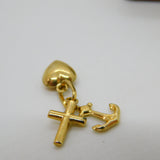 9ct Yellow Gold Faith, Hope, Charity Charm Pendant Vintage c1970