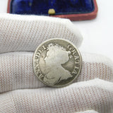 Queen Anne Silver Fourth Bust Plain Shilling Coin 1711 Fine Condition Antique