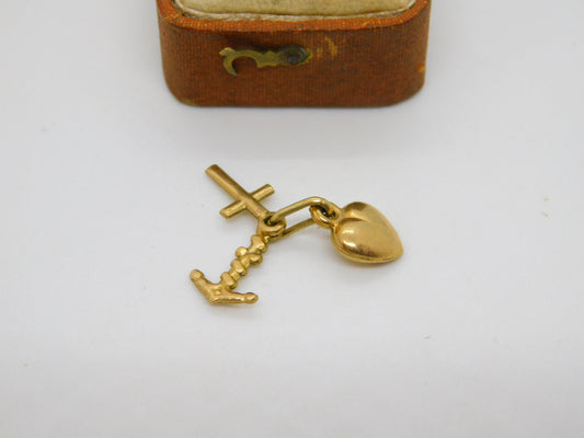 9ct Yellow Gold Faith, Hope & Charity Charm Pendant Vintage c1970