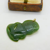 9ct Rose Gold Carved Nephrite Jade Tiki Maori Charm Pendant Antique c1920