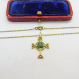 Gold on Sterling Silver Mystic Topaz Set Green Enamel Celtic Cross Necklace