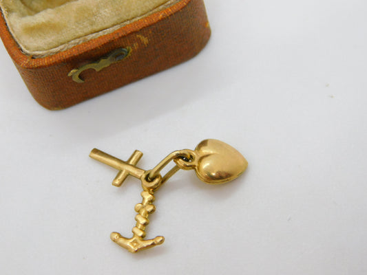 9ct Yellow Gold Faith, Hope & Charity Charm Pendant Vintage c1970