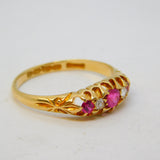 Victorian 18ct Gold, Ruby & Diamond Boat Ring Antique 1864 Birmingham