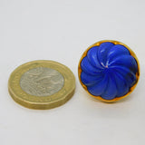 Large 18ct Yellow Gold & Carved Lapis Lazuli Swirl Stud Earrings Vintage