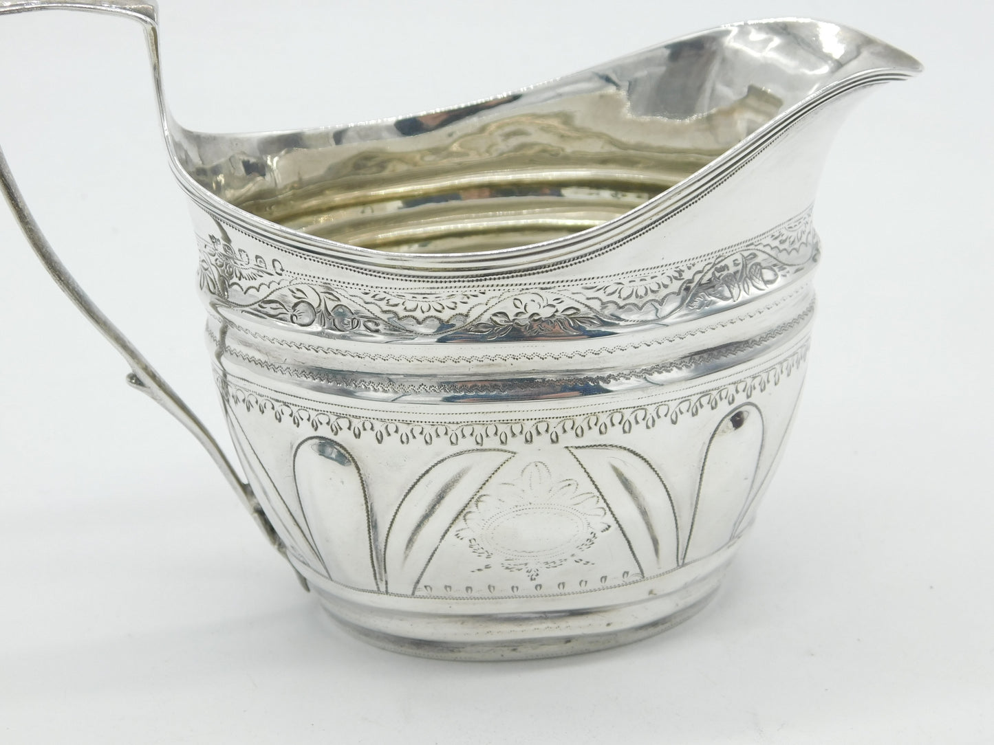 George III Sterling Silver Crested Floral Pattern Cream Jug Antique 1802 London