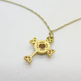 Gold on Sterling Silver Mystic Topaz Set Green Enamel Celtic Cross Necklace