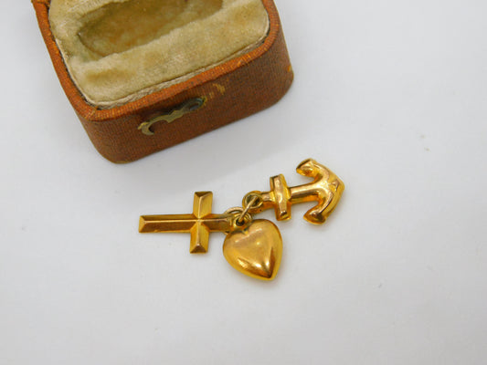 9ct Yellow Gold Faith, Hope & Charity Charm Pendant Vintage 1980 London