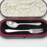 Boxed Sterling Silver Christening Spoon & Fork Set 1936 Sheffield Antique