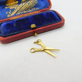 Pair of 9ct Yellow Gold Articulated Scissors Charm or Pendant Vintage c1970