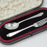 Boxed Sterling Silver Christening Spoon & Fork Set 1936 Sheffield Antique