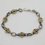Victorian French 18ct Gold & Niello Enamel Sterling Silver Albertina Bracelet Antique c1880