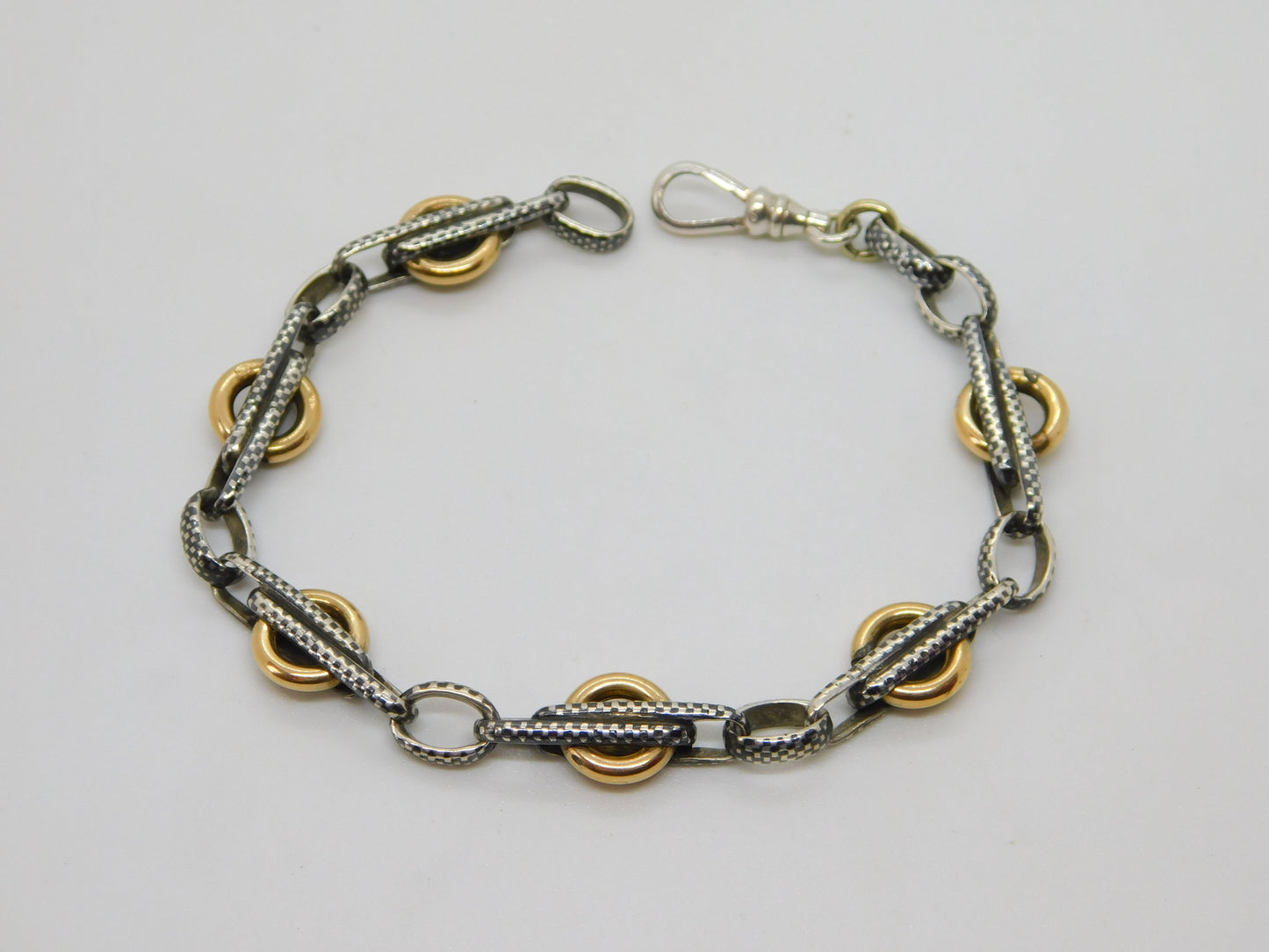 Victorian French 18ct Gold & Niello Enamel Sterling Silver Albertina Bracelet Antique c1880