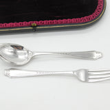 Boxed Sterling Silver Christening Spoon & Fork Set 1936 Sheffield Antique