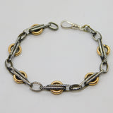 Victorian French 18ct Gold & Niello Enamel Sterling Silver Albertina Bracelet Antique c1880