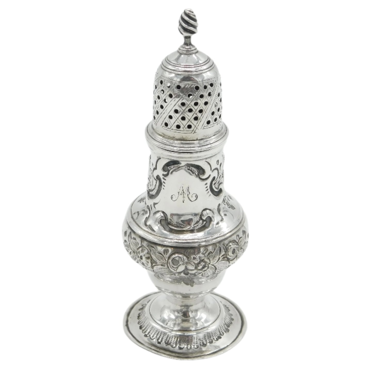 George III Sterling Silver Floral Muffineer Caster Antique 1772 London