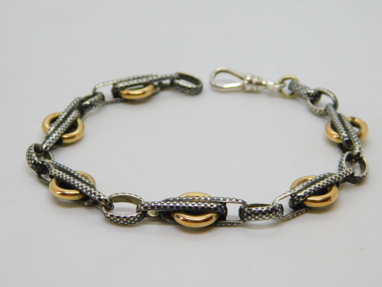 Victorian French 18ct Gold & Niello Enamel Sterling Silver Albertina Bracelet Antique c1880