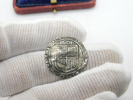 King James I Early Hammered Silver Sixpence Coin 1603 Fine Condition Antique