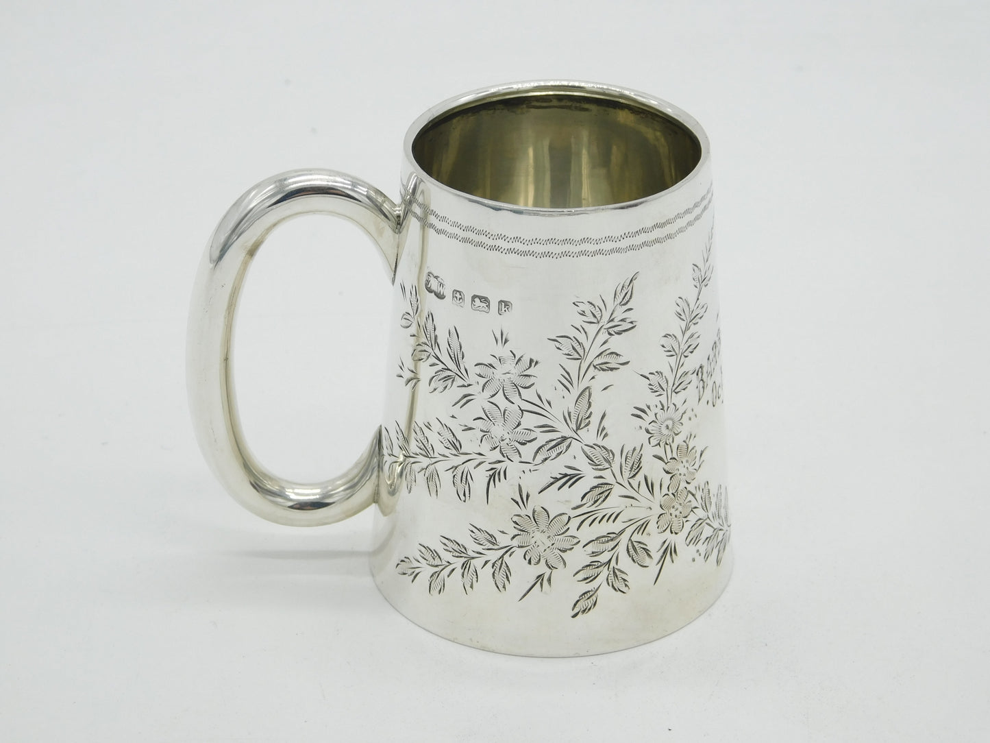 Edwardian Sterling Silver Floral Pattern Christening Mug Antique 1909 Birmingham