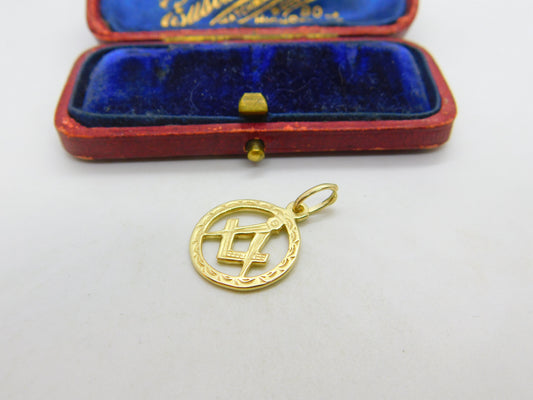 9ct Yellow Gold Masonic Compass Charm or Pendant Antique c1930 Art Deco