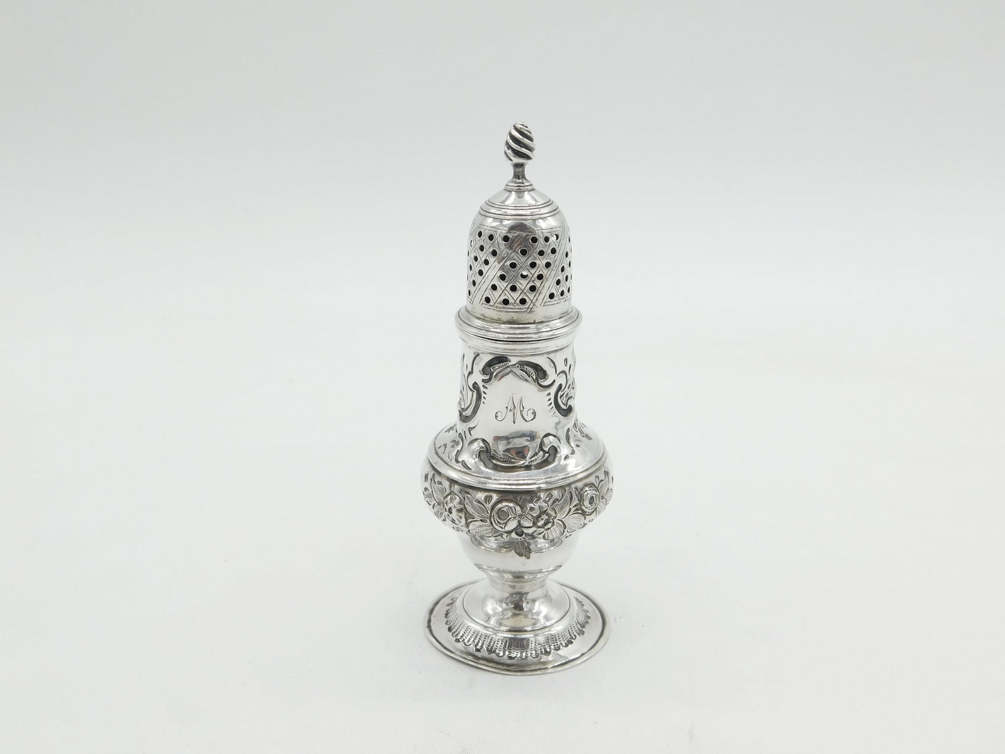 George III Sterling Silver Floral Muffineer Caster Antique 1772 London