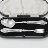 Boxed Victorian Sterling Silver Picture Back Christening Set 1854 Birmingham