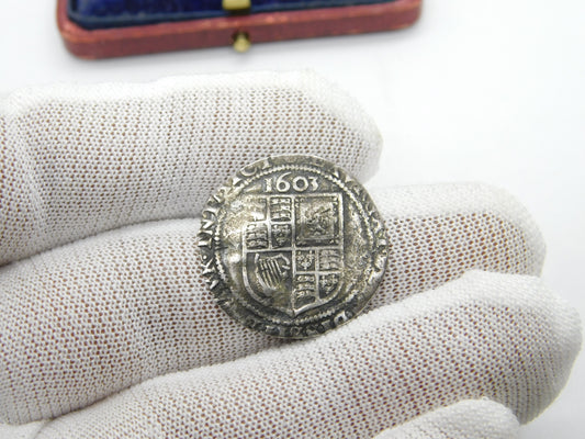 King James I Early Hammered Silver Sixpence Coin 1603 Fine Condition Antique