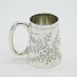 Edwardian Sterling Silver Floral Pattern Christening Mug Antique 1909 Birmingham