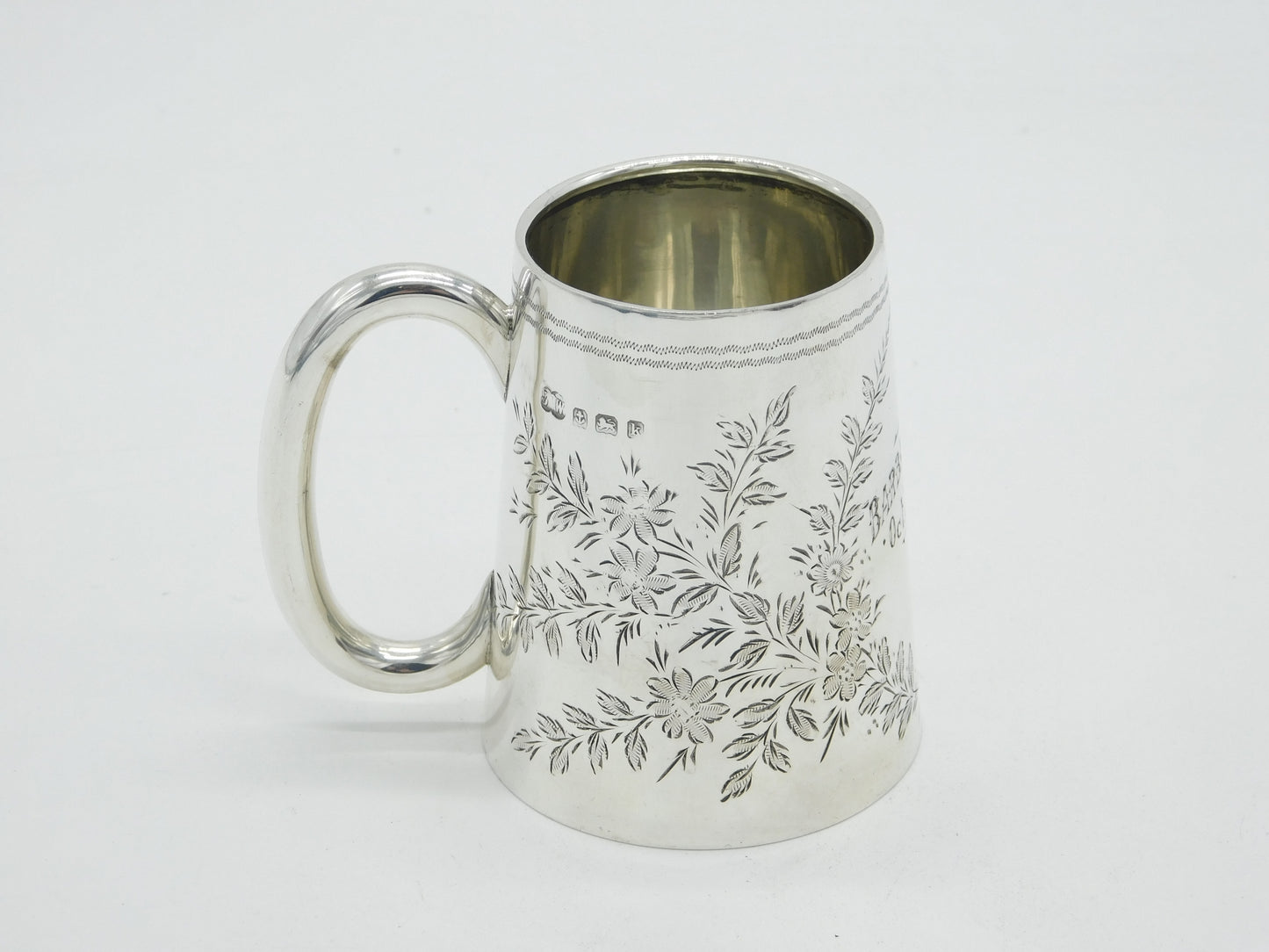 Edwardian Sterling Silver Floral Pattern Christening Mug Antique 1909 Birmingham